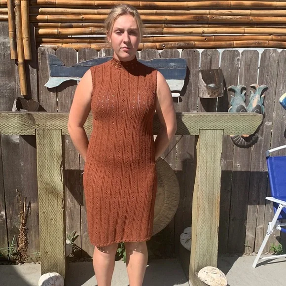 picardo knits | Dresses | Vintage Twopiece Knit Dress Rust Brown | Poshmark